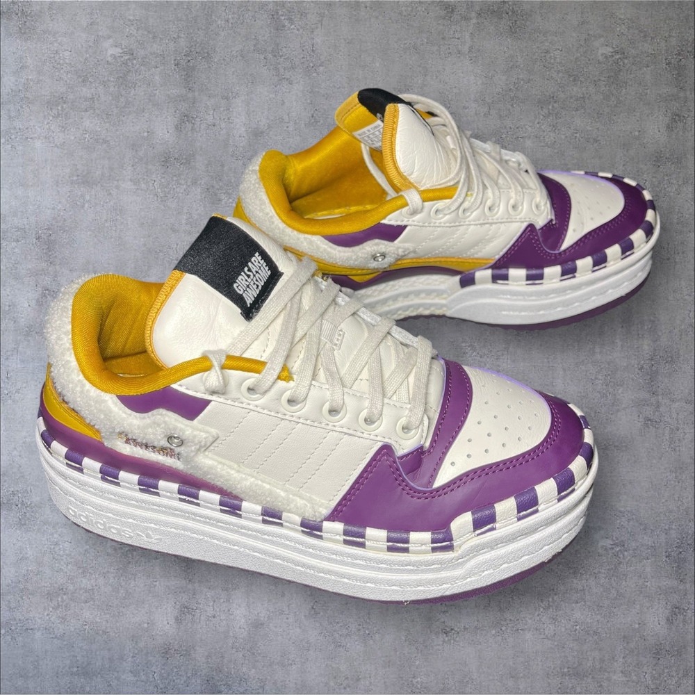 Adidas Forum Bold Low Girls Are Awesome White Purple Yellow Women's Sneakers Sz6